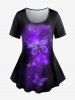 3D Sparkles Butterfly Printed Short Sleeves Tee and Leggings Plus Size Summer Outfit -  