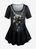 Gothic Chain Rose Print Short Sleeve T-shirt And Gothic Side Rose Skull Print Leggings Gothic Outfit -  