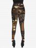 Gothic Steampunk 3D Machines Gear Print Leggings -  