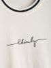 Letter Print Contrast Striped Collar T Shirt -  