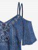 Plus Size Cold Shoulder 3D Lace Up Jeans And Glitter Print Tee -  