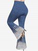 Plus Size 3D Jeans And Sparkling Sequin Glitter Print Flare Pants -  