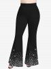 Plus Size 3D Glitter Light Beam Print Flare Pants -  