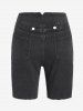 Plus Size & Curve Frayed Double Breasted Denim Biker Shorts -  
