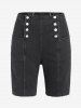 Plus Size & Curve Frayed Double Breasted Denim Biker Shorts -  