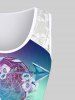 Plus Size Lace Panel Dreamcatcher Flower Printed Ombre Tank Top -  
