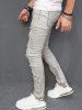 Distressed Zip Fly Jeans -  