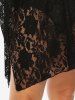 Robe Couverture Fendue en Dentelle Transparente de Grande Taille - Noir 3XL