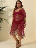 Plus Size See Thru Tassel Crochet Cover Up Dress -  