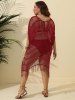 Plus Size See Thru Tassel Crochet Cover Up Dress -  