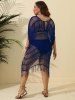 Plus Size See Thru Tassel Crochet Cover Up Dress -  