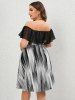 Plus Size Pinstripes Printed Flounce Cold Shoulder A Line Dress -  