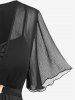 Plus Size Mesh Panel Lettuce V Wired Handkerchief 2 in 1 T-shirt -  
