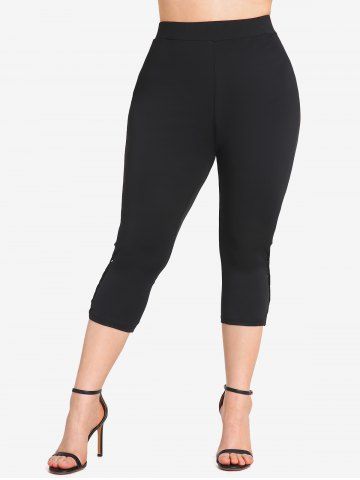 Chain Panel Butterfly Sleeve Surplice Top and Hollow Out Skinny Leggings Plus Size Outfit