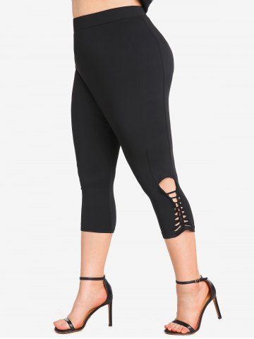 Chain Panel Butterfly Sleeve Surplice Top and Hollow Out Skinny Leggings Plus Size Outfit