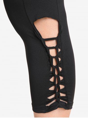 Chain Panel Butterfly Sleeve Surplice Top and Hollow Out Skinny Leggings Plus Size Outfit