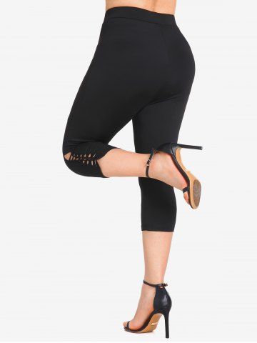Chain Panel Butterfly Sleeve Surplice Top and Hollow Out Skinny Leggings Plus Size Outfit