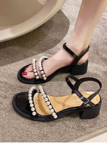 Wide Feet Faux Pearl Ankle Strap Sandals