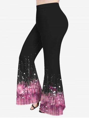 Plus Size 3D Sparkling Sequin Light Beam Print Flare Pants - LIGHT PINK - S | US 8