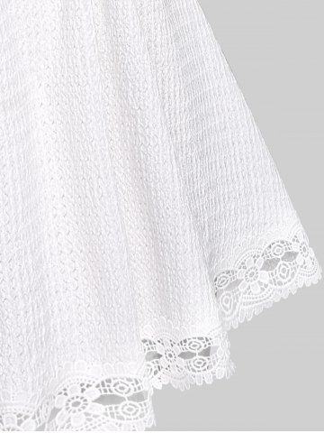 Plus Size Chain Decor Lace Panel Textured 2 In 1 Top