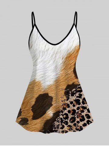 Camiseta Hombro Descubierto Estampado Leopardo 3D Tamaño Plus - COFFEE - 1X | US 14-16