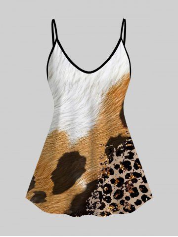 Plus Size 3D Leopard Animal Print Cold Shoulder T-Shirt - COFFEE - S | US 8