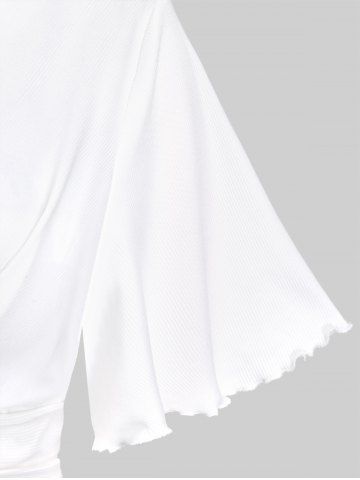 Plus Size Chain Lettuce Ribbed Crossover Cropped Tee and Plaid Cami Top Set