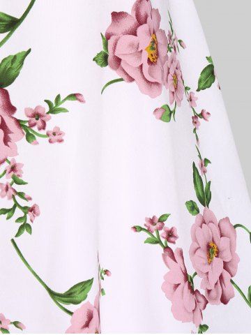 Plus Size Twisted Plunging Crop Top and 3D Flower Print Spaghetti Strap Cottagecore Dress