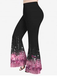 Plus Size 3D Sparkling Sequin Light Beam Print Flare Pants -  