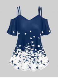 Plus Size Floral Cold Shoulder T-shirt -  