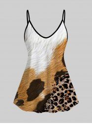 Plus Size 3D Leopard Animal Print Cold Shoulder T-Shirt -  