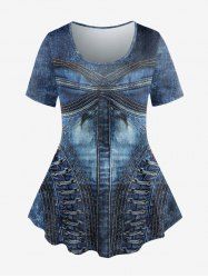T-shirt 3D Jean Imprimé de Grande Taille - Bleu profond M | US 10