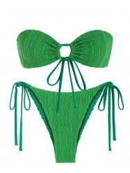 Maillot de Bain Bikini Bandeau Texturé Noué à Côté - Vert clair L