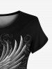 Gothic Beauty Wing Print T-shirt And Gothic Hook and Eye Lace-up Zippered Chain Embellish Straight Pants Gothic Outfit -  
