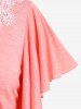 Plus Size Lace Trim Lace-up Kaftan Top and Contrast Lace Panel Capri Leggings with Pockets Outfit -  