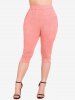 Plus Size Lace Trim Lace-up Kaftan Top and Contrast Lace Panel Capri Leggings with Pockets Outfit -  