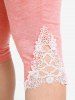 Plus Size Lace Trim Lace-up Kaftan Top and Contrast Lace Panel Capri Leggings with Pockets Outfit -  
