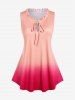 Ruffles Collar Tie Ombre Tank Top and Pull On Wide Leg Pants Plus Size Summer Outfit -  