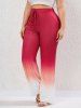 Ruffles Collar Tie Ombre Tank Top and Pull On Wide Leg Pants Plus Size Summer Outfit -  