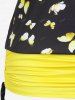Sunflower Butterfly Cinched Ruched Strappy Top and Capri Leggings Plus Size Summer Outfit -  