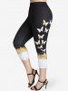 Sunflower Butterfly Cinched Ruched Strappy Top and Capri Leggings Plus Size Summer Outfit -  