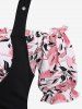 Cold Shoulder Lace-up Ruffles Floral 2 in 1 Corset Tee and Capri Braided Leggings Plus Size Outfits -  