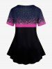 Plus Size 3D Bowknot Sparkling Sequin Flower And Heart-Shape Chain Print Short Sleeve Tee -  