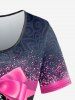 Plus Size 3D Bowknot Sparkling Sequin Flower And Heart-Shape Chain Print Short Sleeve Tee -  