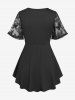 Plus Size Butterfly Lace Overlay Lace-up 2 in 1 Tee -  