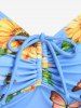 Maillot de Bain Tankini Tournesol Papillon de Grande Taille à Volants - Bleu clair 4X | US 26-28