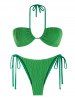 Maillot de Bain Bikini Bandeau Texturé Noué à Côté - Vert clair L