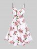 Plus Size Twisted Plunging Crop Top and 3D Flower Print Spaghetti Strap Dress -  