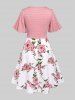 Plus Size Twisted Plunging Crop Top and 3D Flower Print Spaghetti Strap Dress -  