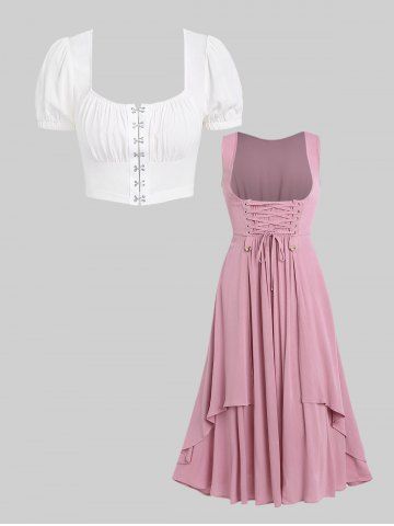 Gothic Hook and Eye Ruched Corset Top and Hook and Eye Ruched Corset Top Outfit - LIGHT PINK